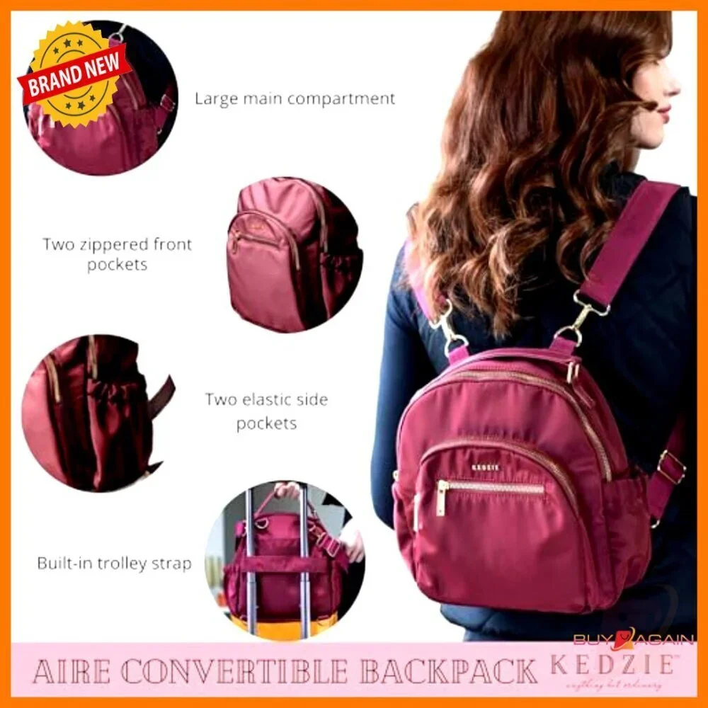 Convertible Backpack Crossbody Purse, Adjustable Straps, 6 Pockets, Travel
